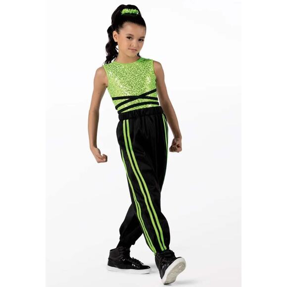 Dance Costume Hip Hop Intermediate Child Green Weissman Jumpsuit Sequin Tap Clo - Picture 1 of 3
